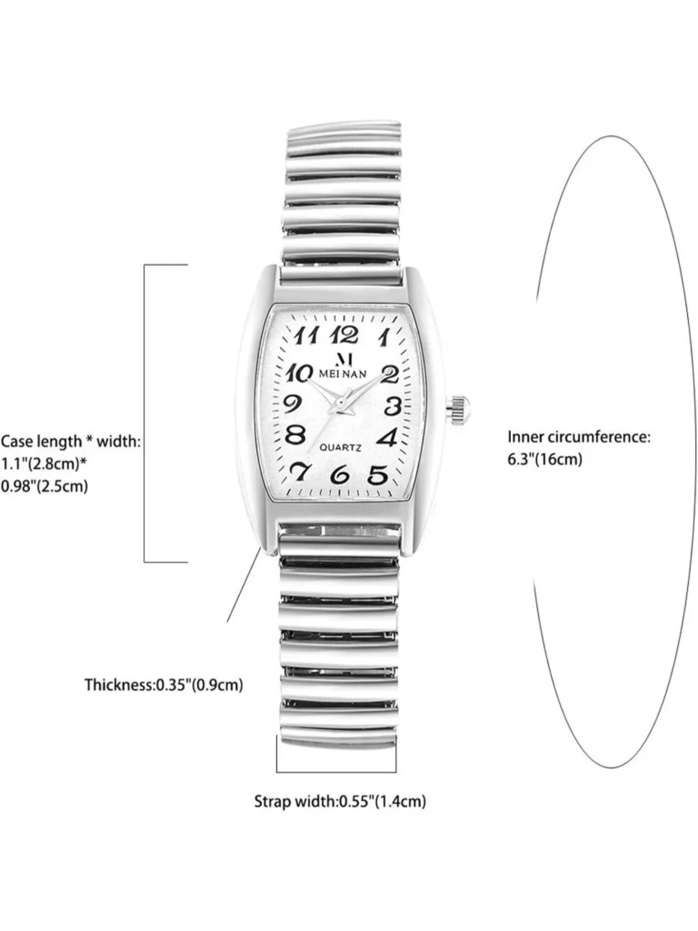 Women's Silver White Analog Quartz Big Dial Easy Reader Stretch Band Wrist Watch
